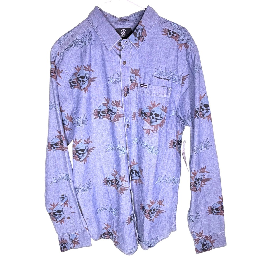 NWT Volcom Mens Skate Vitals Rise N Stone Long Sleeve Button Down Shirt Blue Med - Picture 5 of 9